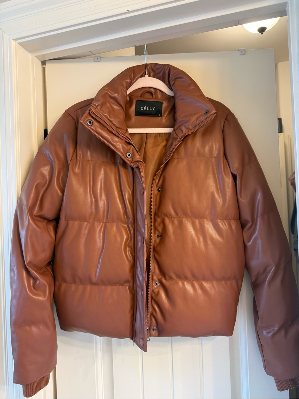 DÉLUC Rust Faux Leather Brown Puffer Jacket